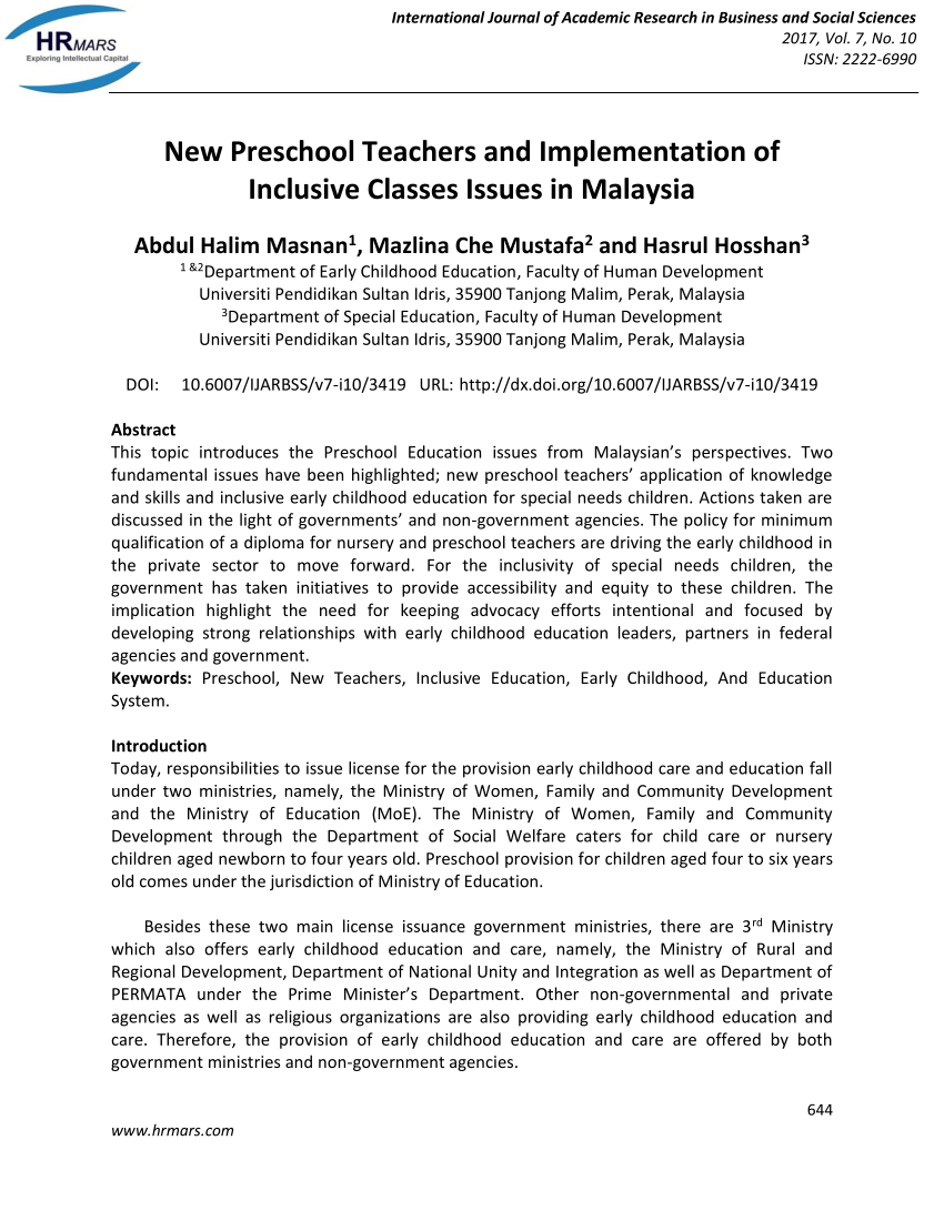Pdf New Preschool Teachers And Implementation Of Inclusive Classes Issues In Malaysia
