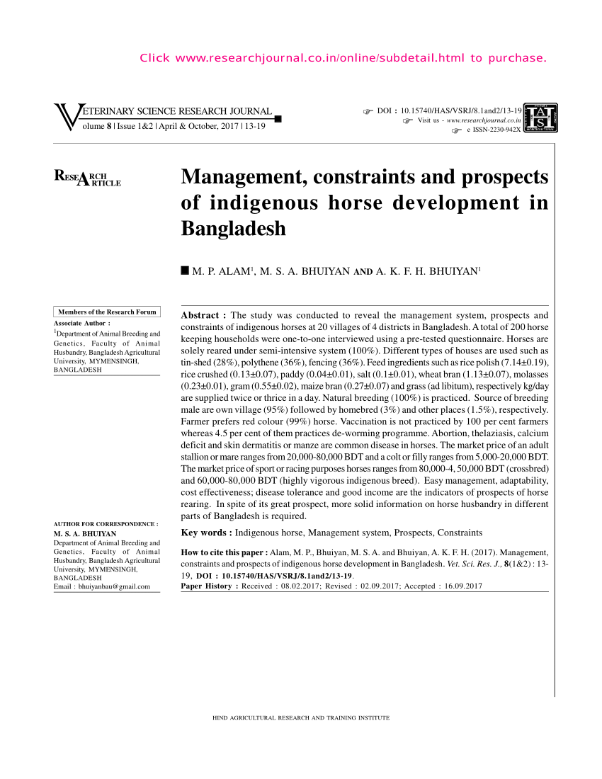 (PDF) Management, constraints and prospects of indigenous horse ...