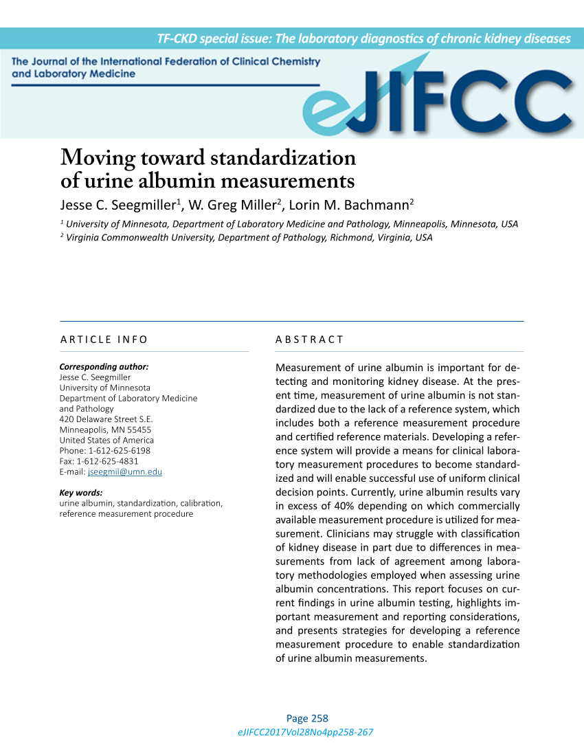 (PDF) Moving Toward Standardization of Urine Albumin Measurements