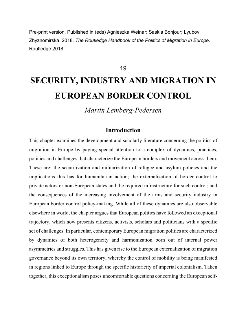 PDF) Security, industry and migration in European border control