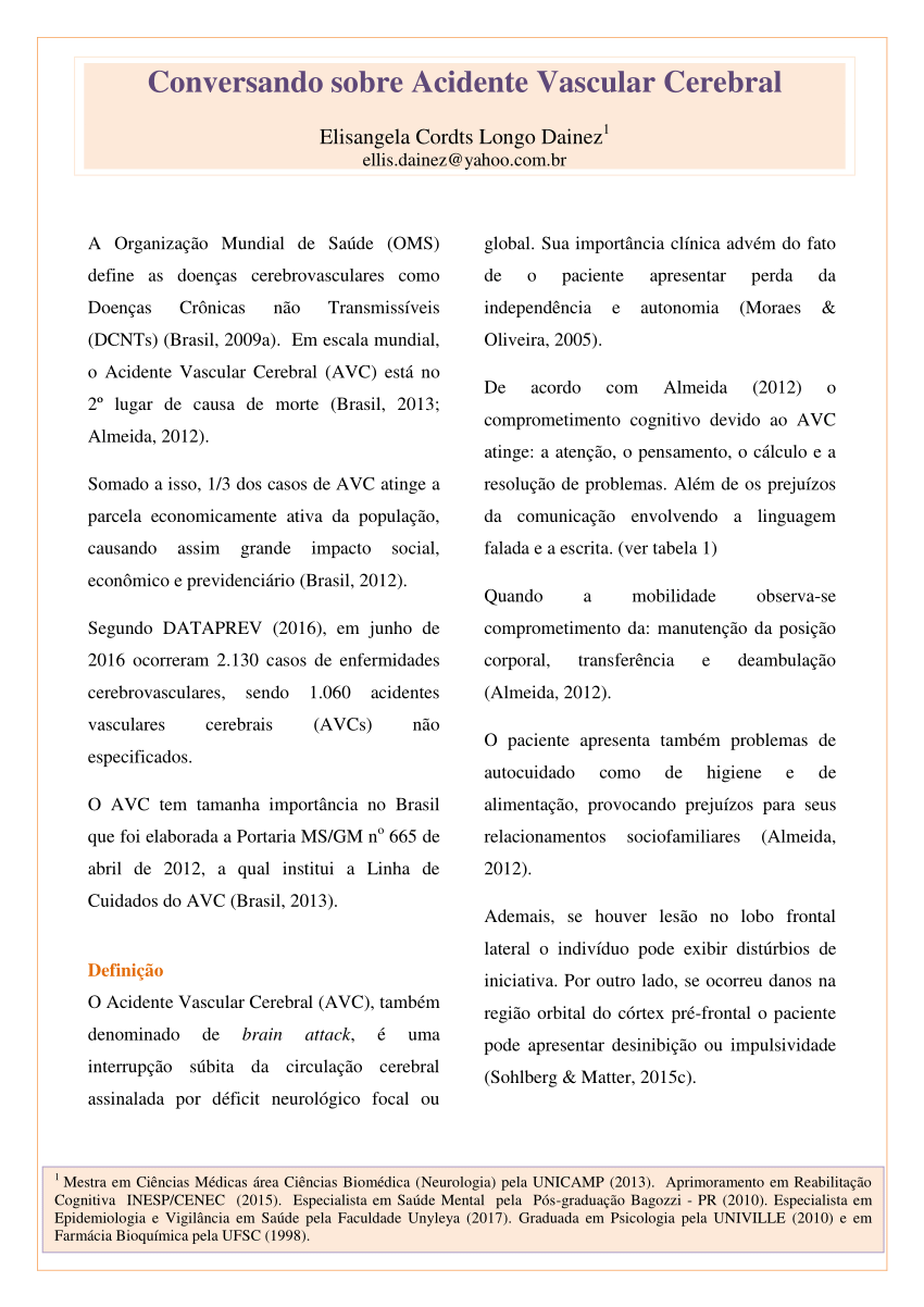 Acidente Vascular Cerebral e Outras Doenças Cerebrovasculares o