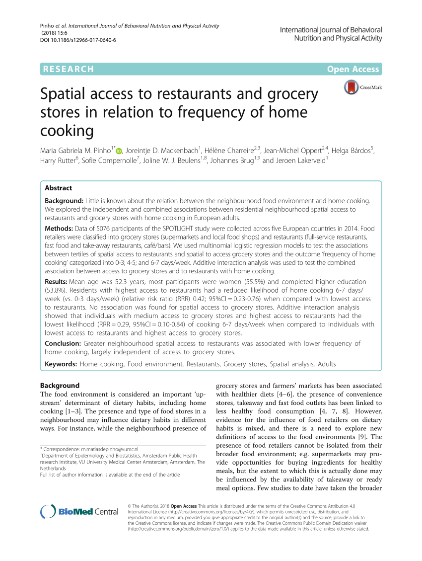 PDF) Spatial access to restaurants and grocery stores in relation ...