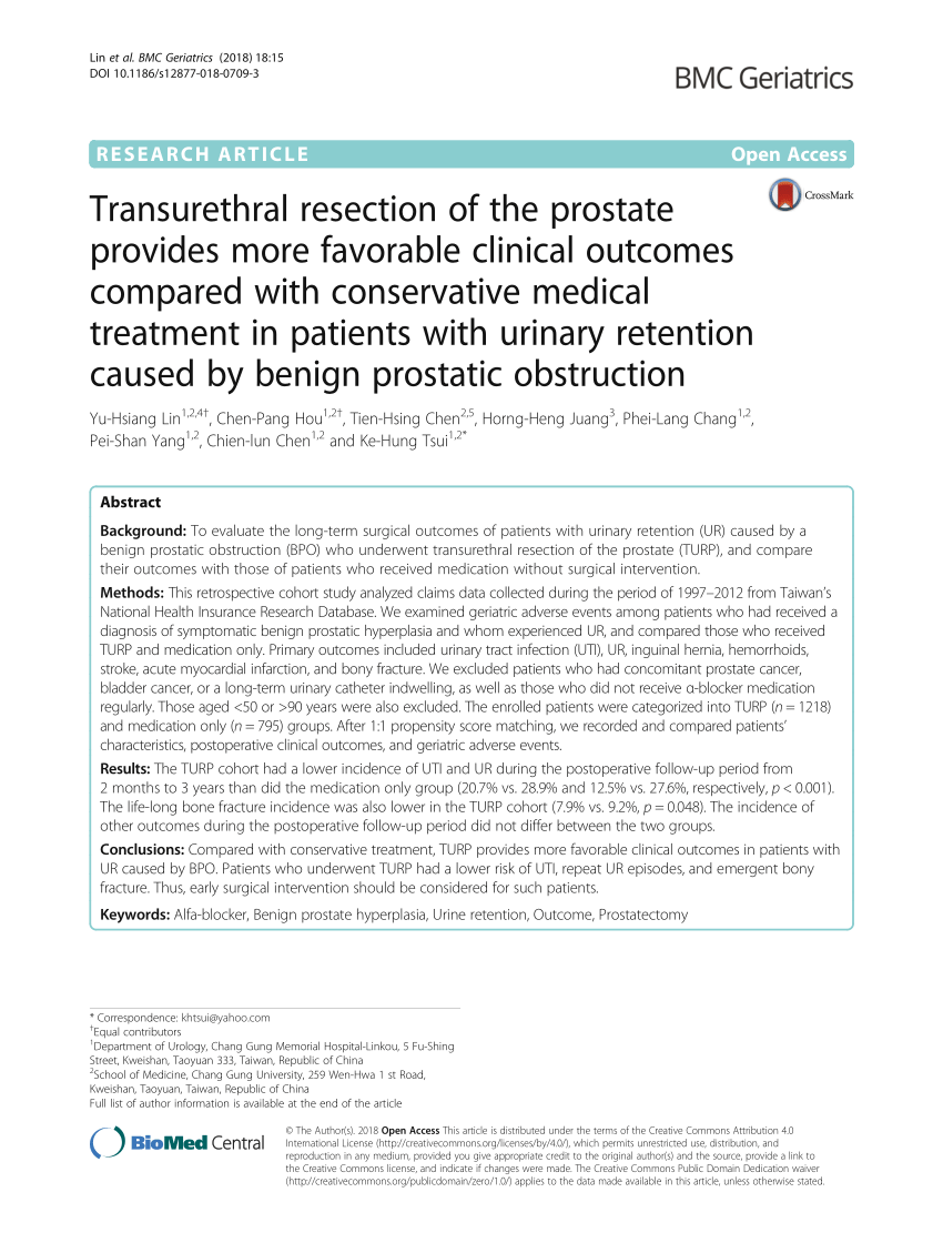 Pdf Transurethral Resection Of The Prostate Provides More Favorable Clinical Outcomes Compared 2854