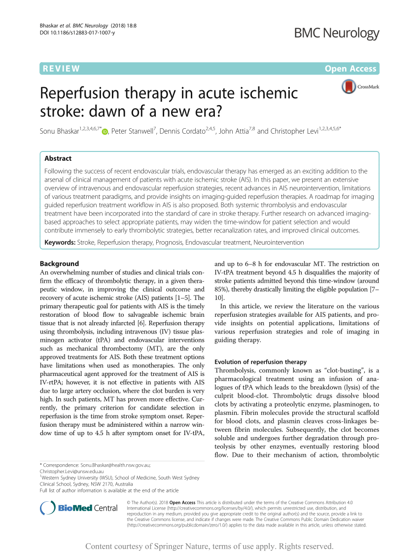 Pdf Reperfusion Therapy In Acute Ischemic Stroke Dawn Of A New Era