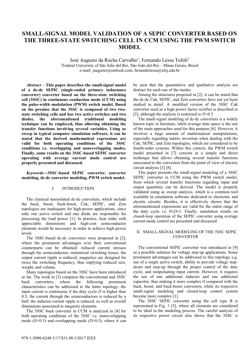 Pdf Small Signal Model Validation Of A Sepic Converter Based On The Three State Switching Cell In Ccm Using The Pwm Switch Model