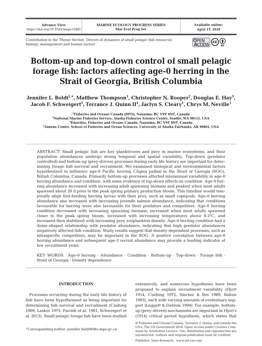 PDF Bottom up and top down control of small pelagic forage fish ...