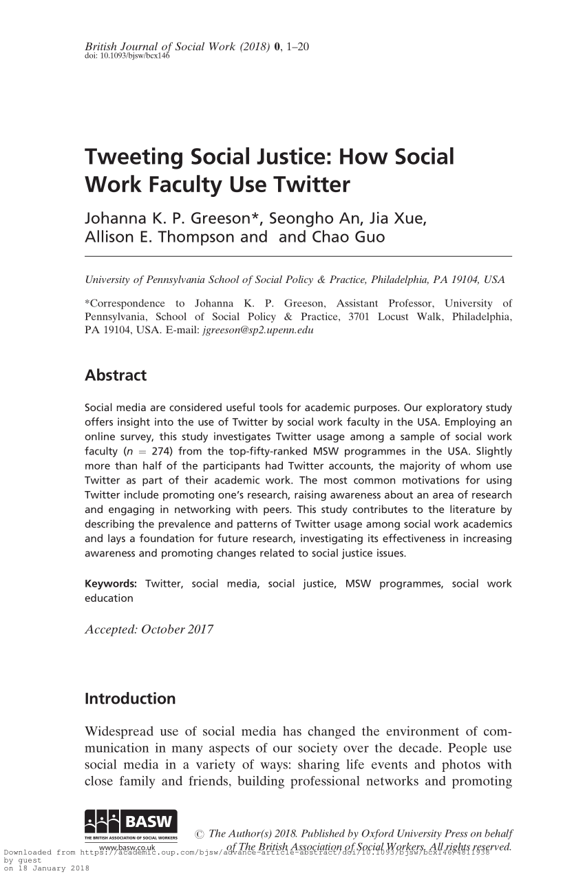 Pdf Tweeting Social Justice How Social Work Faculty Use Twitter
