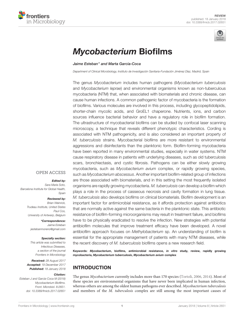 (PDF) Mycobacterium Biofilms