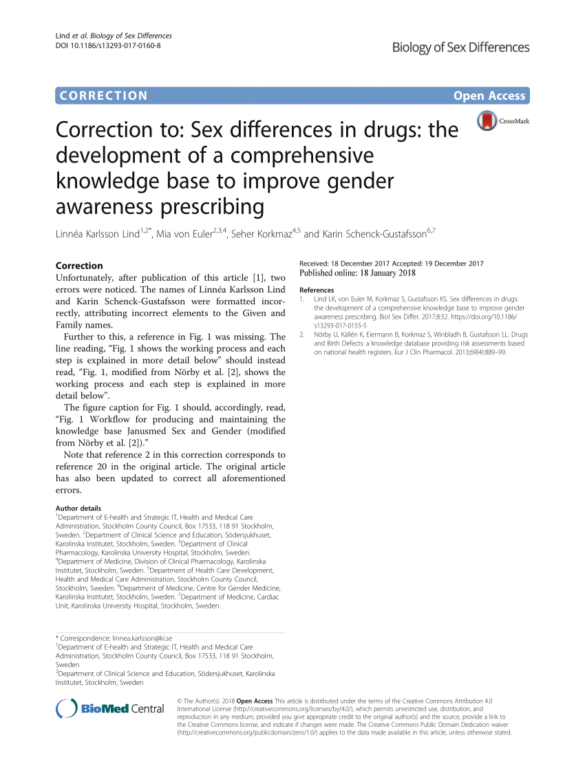 Pdf Correction To Sex Differences In Drugs The Development Of A Comprehensive Knowledge Base 