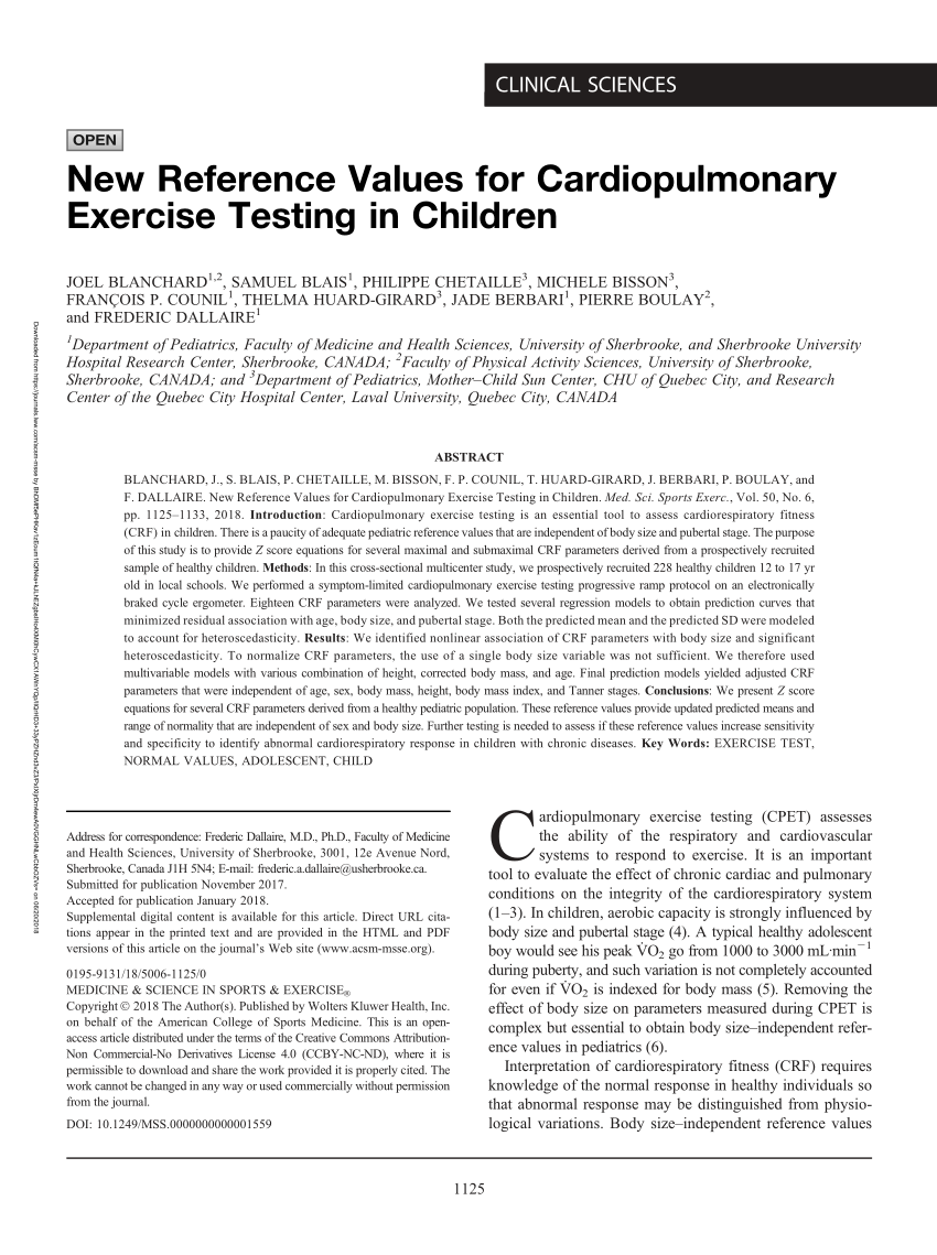 (PDF) New Reference Values for Cardiopulmonary Exercise Testing in Children