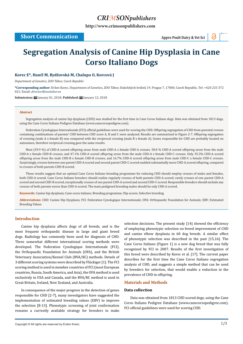 Pdf Segregation Analysis Of Canine Hip Dysplasia In Cane