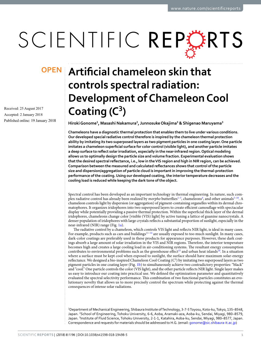 PDF) Artificial chameleon skin that controls spectral radiation Development of Chameleon Cool Coating (C3) photo