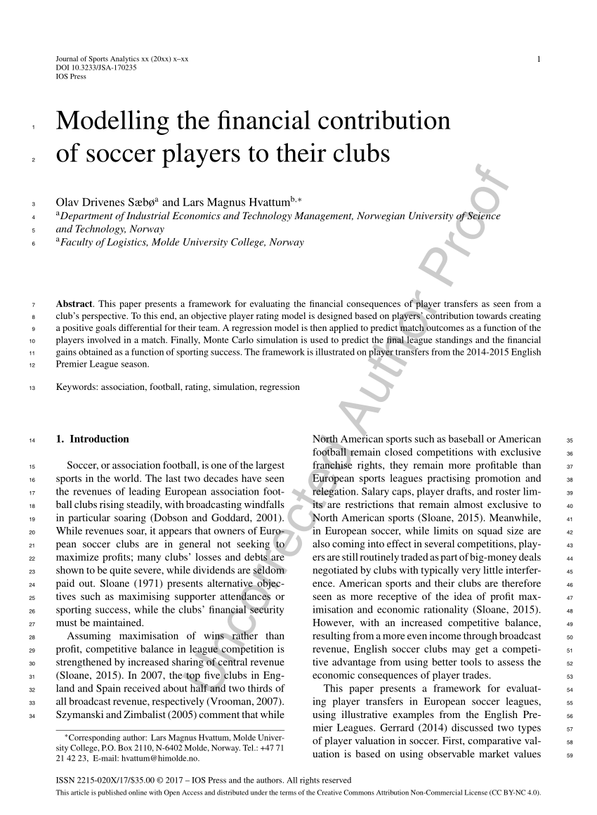 Pdf Modelling The Financial Contribution Of Soccer Players To