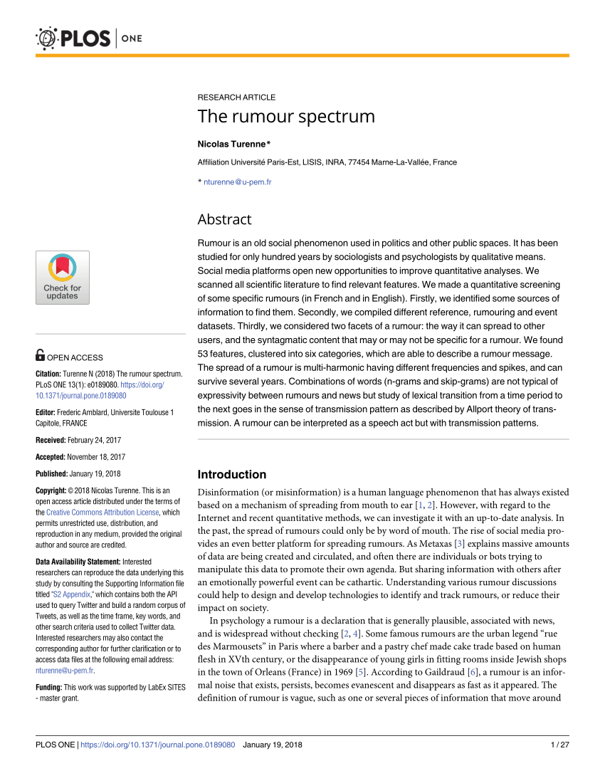 Pdf The Rumour Spectrum