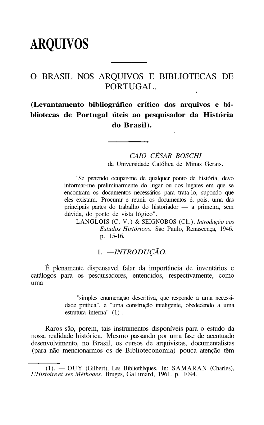 Pdf O Brasil Nos Arquivos E Bibliotecas De Portugal Levantamento Bibliográfico Crítico Dos 6005