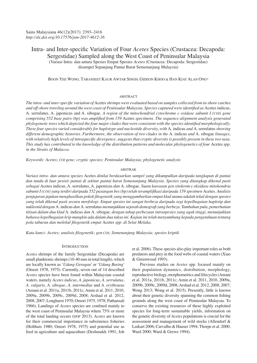 PDF) Intra- and Inter-specific Variation of Four Acetes Species 