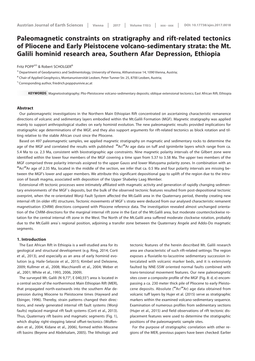 Pdf Paleomagnetic Constraints On Stratigraphy And Rift Related Tectonics Of Pliocene And Early Pleistocene Volcano Sedimentary Strata The Mt Galili Hominid Research Area Southern Afar Depression Ethiopia