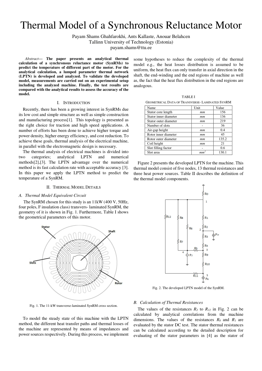 (PDF) Thermal Model of a Synchronous Reluctance Motor