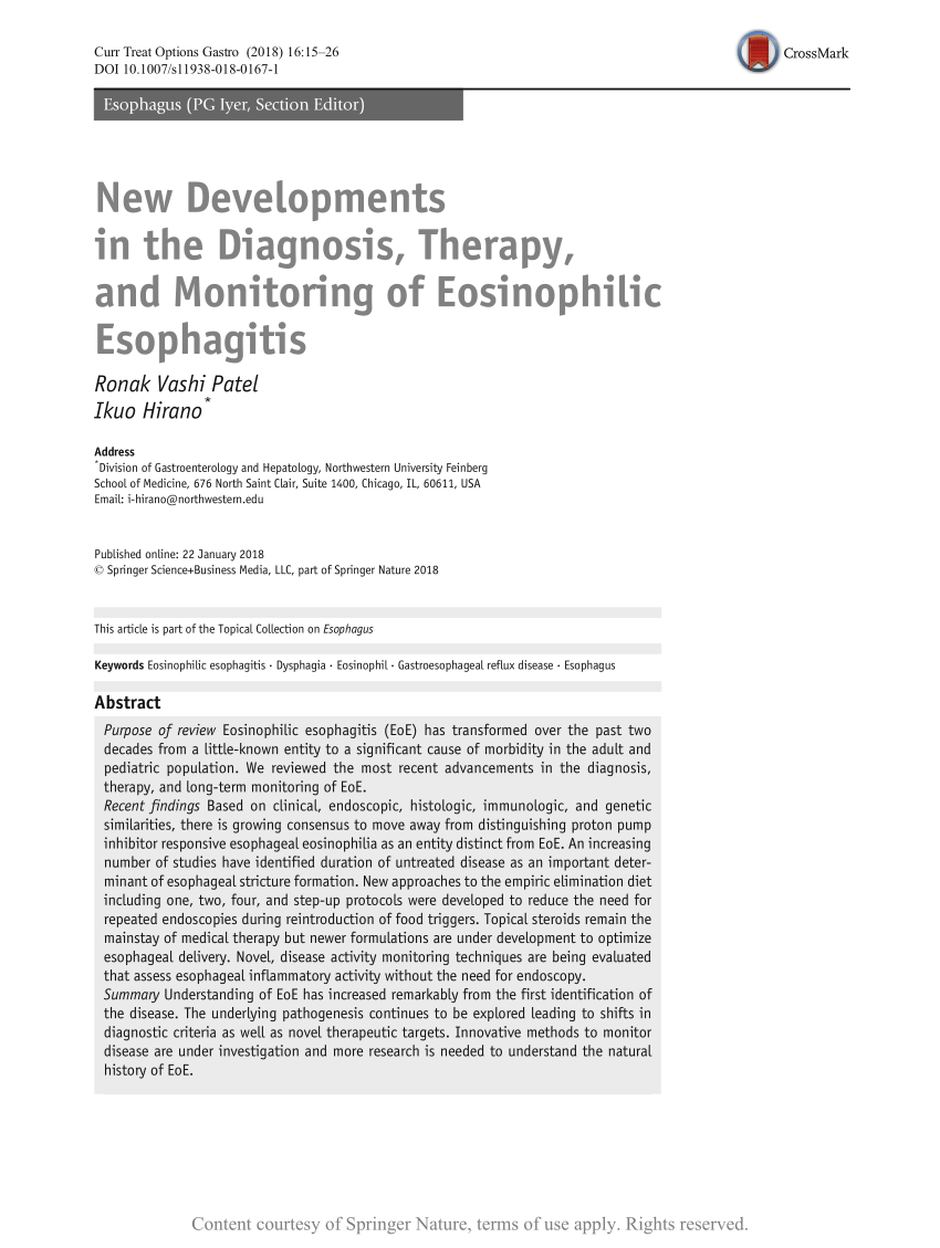 New Developments In The Diagnosis Therapy And Monitoring Of Eosinophilic Esophagitis 6866