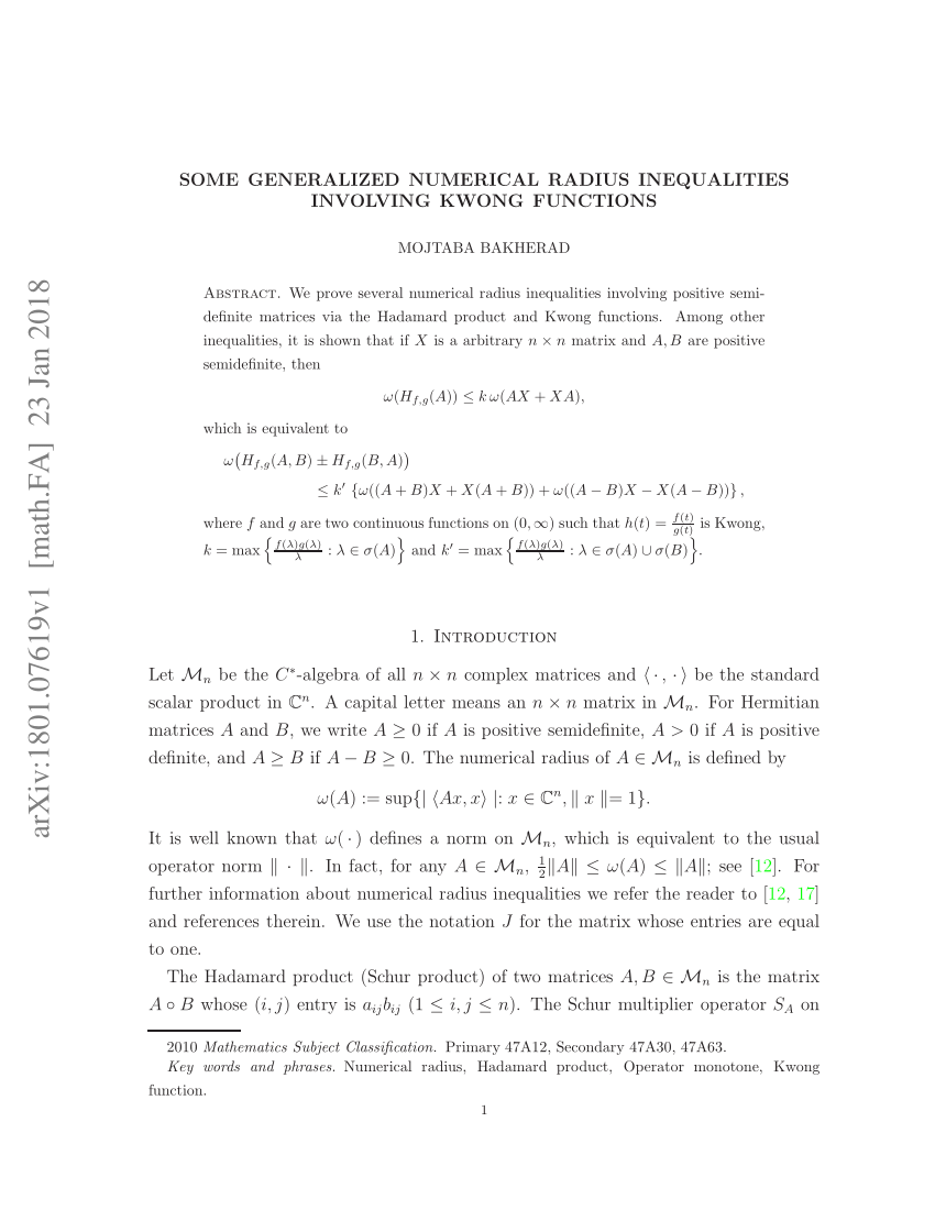 Pdf Some Generalized Numerical Radius Inequalities Involving Kwong Functions
