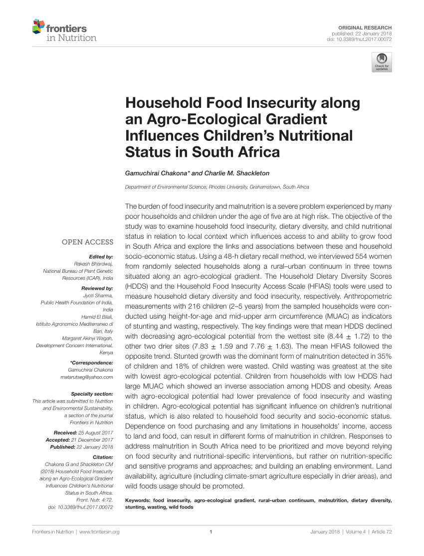 (PDF) Household Food Insecurity along an Agro-Ecological Gradient ...