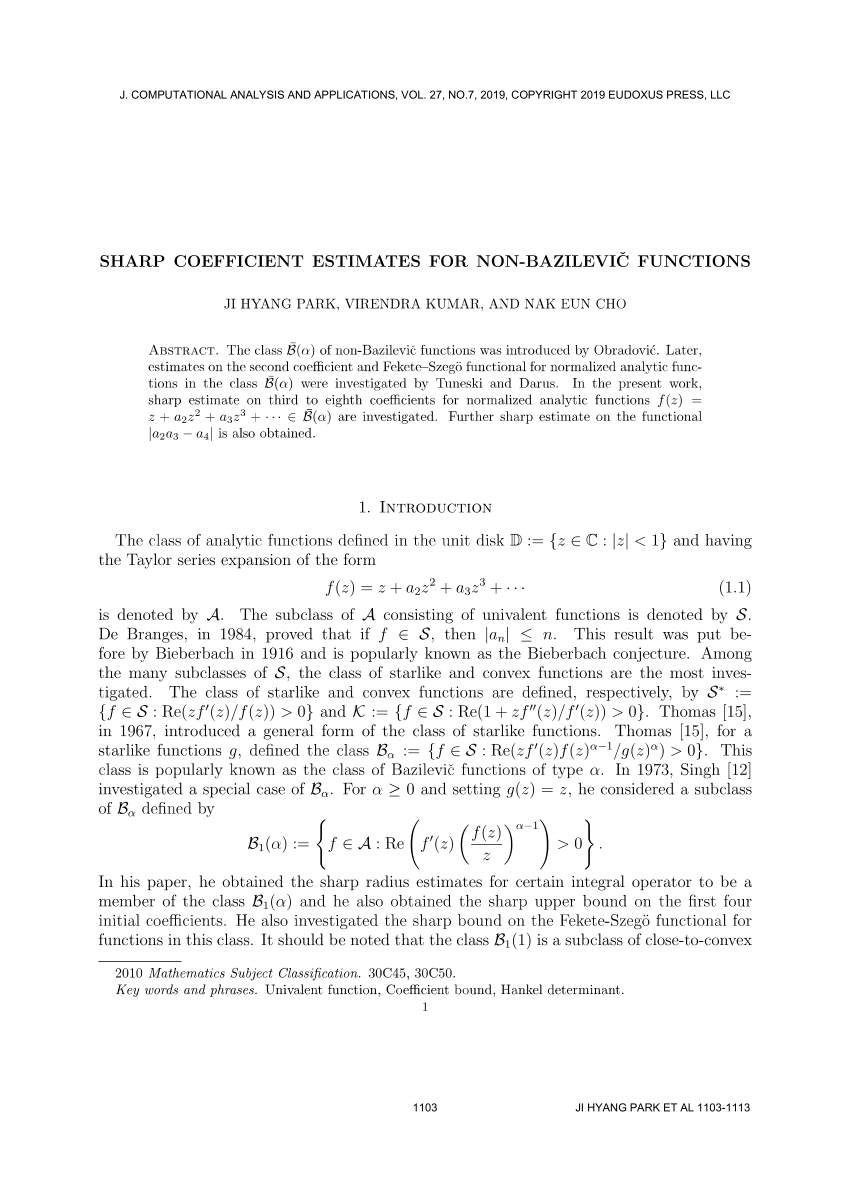 Pdf Sharp Coefficient Estimates For Non Bazilevic Functions