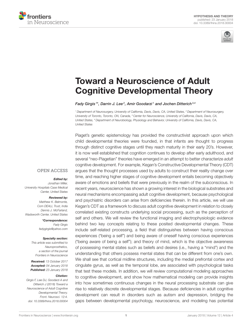 PDF Toward a Neuroscience of Adult Cognitive Developmental Theory