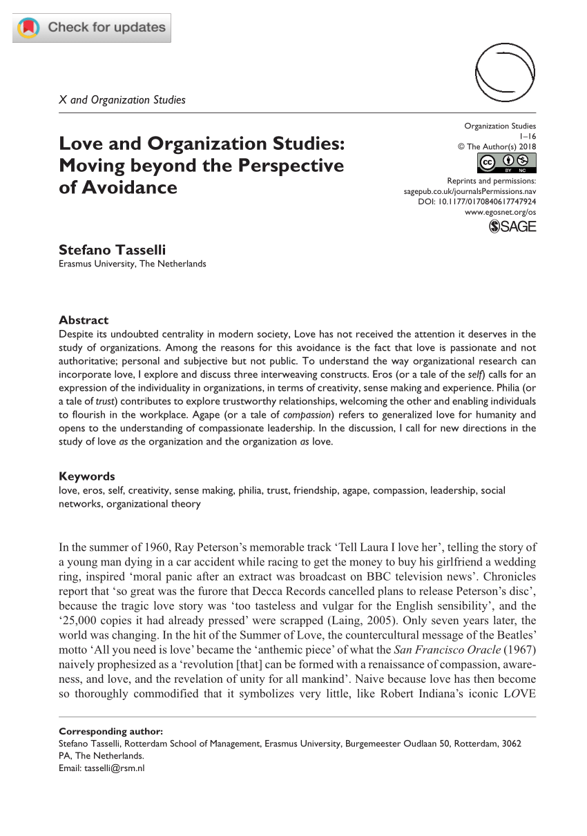 PDF) Love and Organization Studies: Moving beyond the Perspective ...