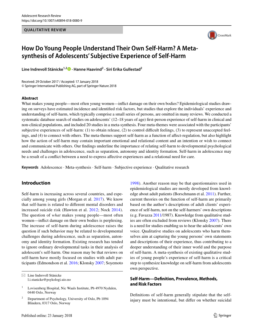 Pdf How Do Young People Understand Their Own Self Harm A