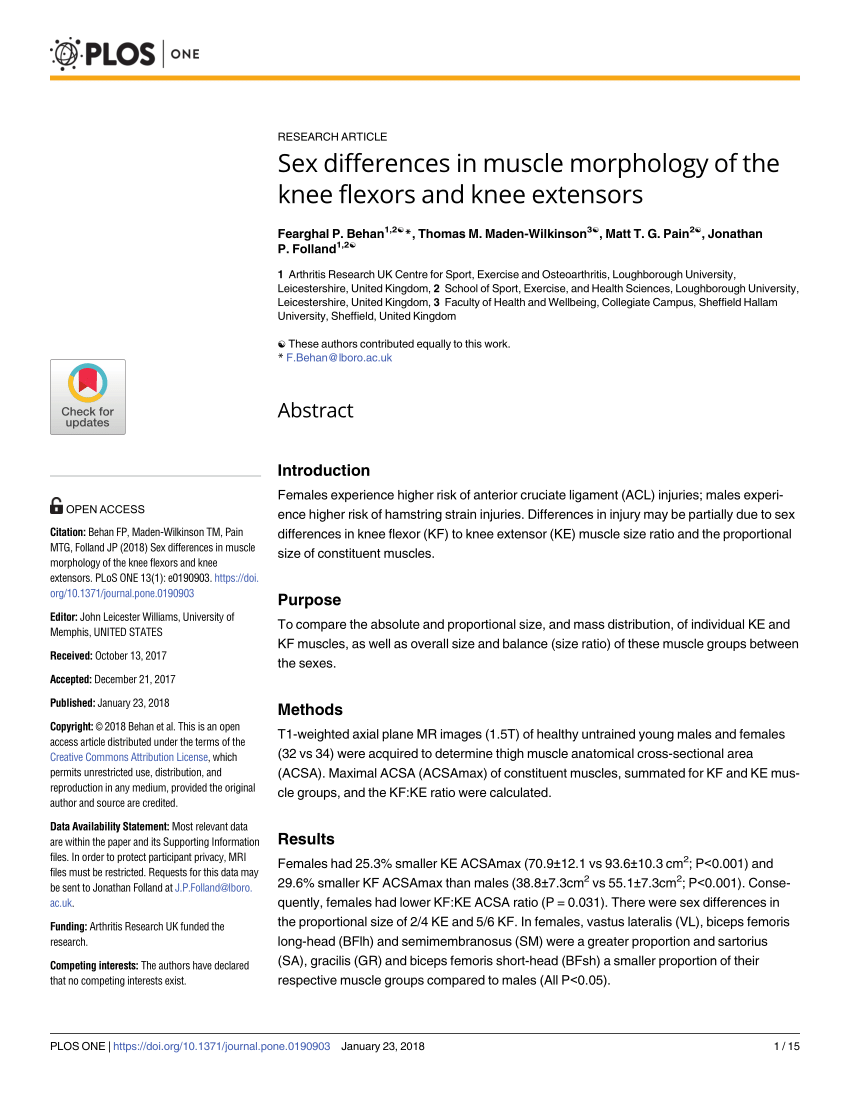 Pdf Sex Differences In Muscle Morphology Of The Knee Flexors And Knee Extensors 6632