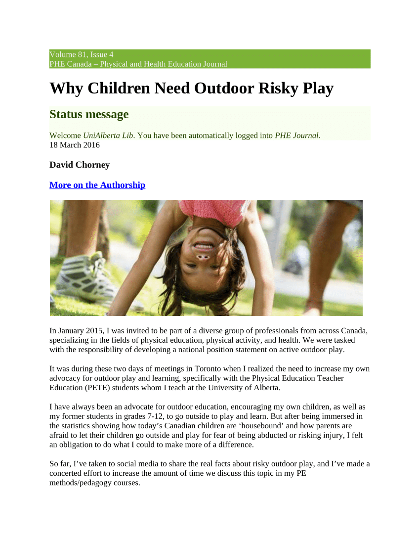 PDF) Why Children Need Outdoor Risky Play