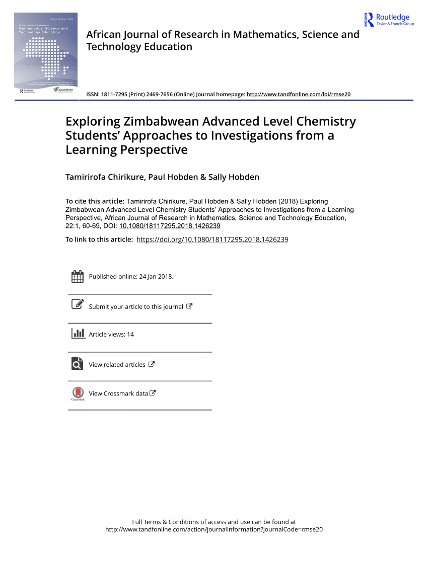 Pdf Exploring Zimbabwean Advanced Level Chemistry Students Approaches To Investigations From A Learning Perspective