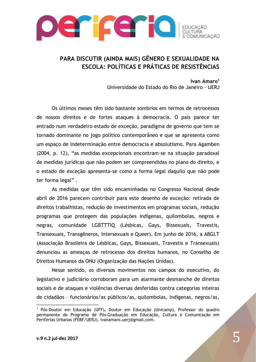 Pdf Para Discutir Ainda Mais GÊnero E Sexualidade Na Escola PolÍticas E PrÁticas De 4939