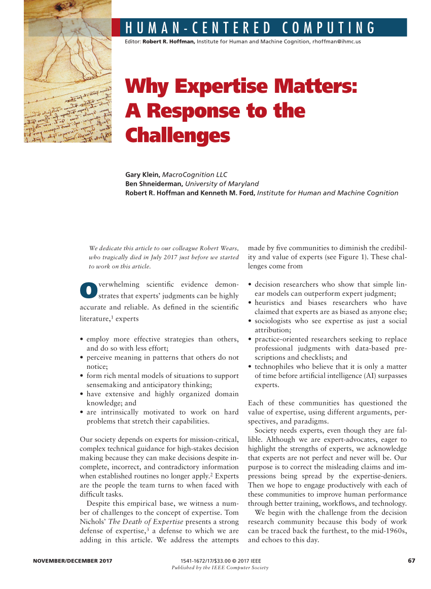 Pdf Why Expertise Matters A Response To The Challenges