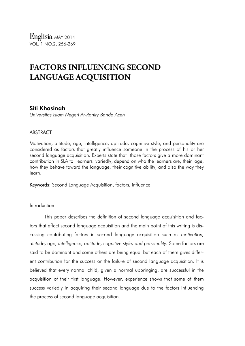 PDF) FACTORS INFLUENCING SECOND LANGUAGE ACQUISITION