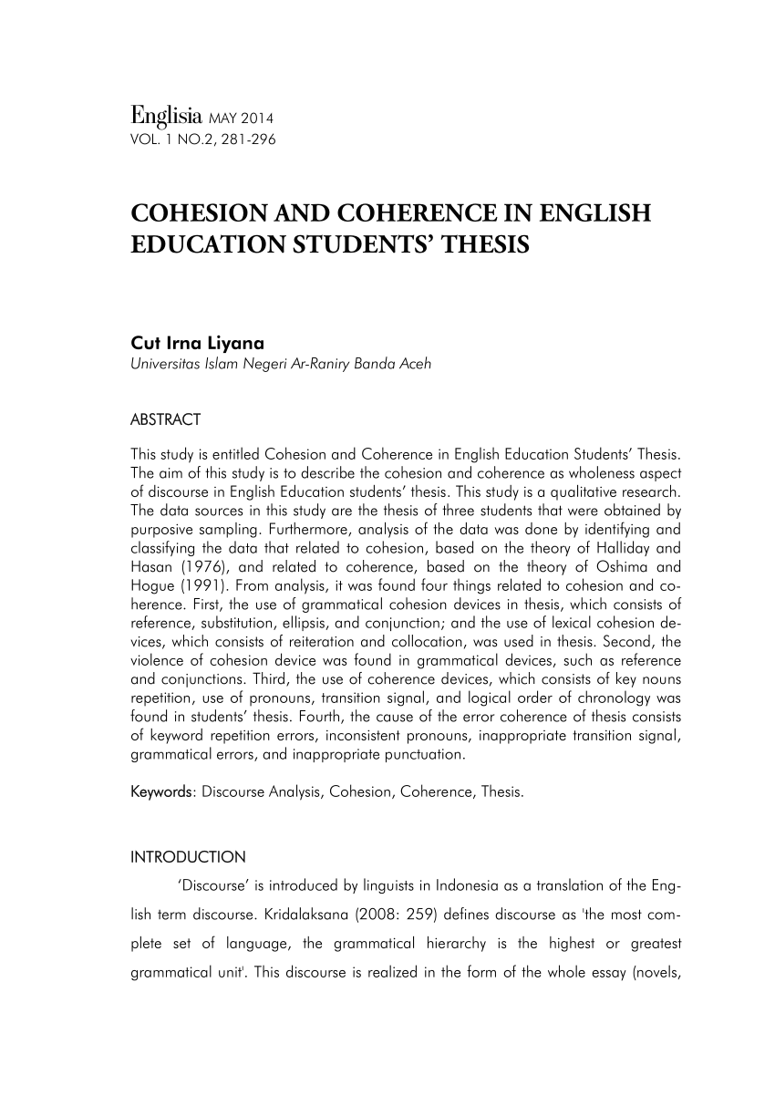 PDF) COHESION AND COHERENCE IN ENGLISH EDUCATION STUDENTS' THESIS