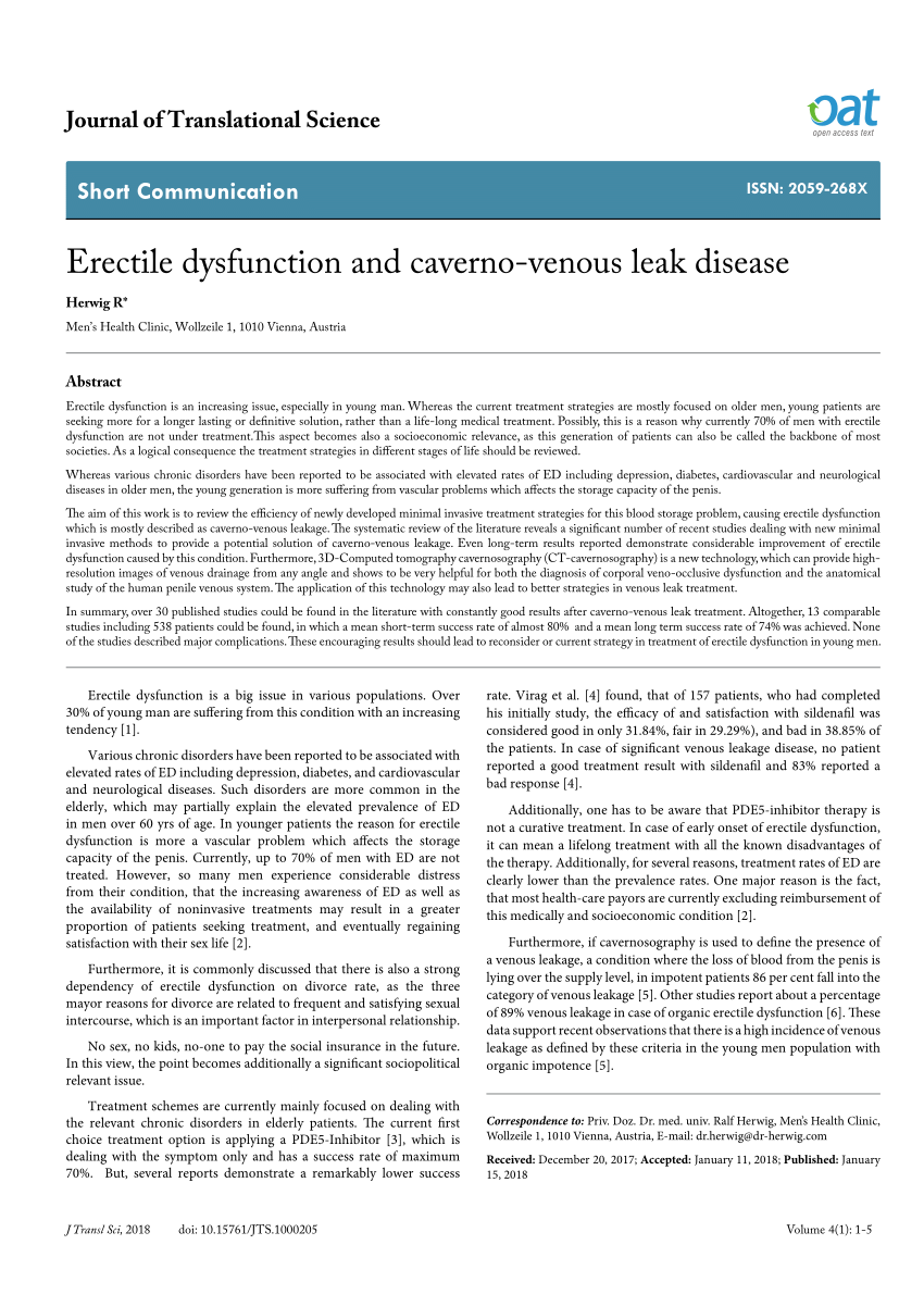 PDF Erectile dysfunction and caverno venous leak disease