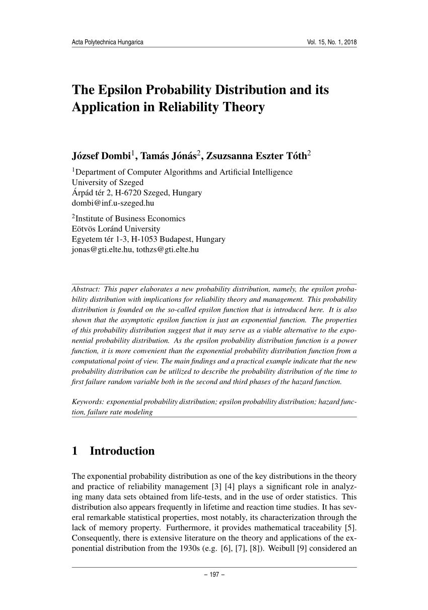 Pdf The Epsilon Probability Distribution And Its Application In Reliability Theory