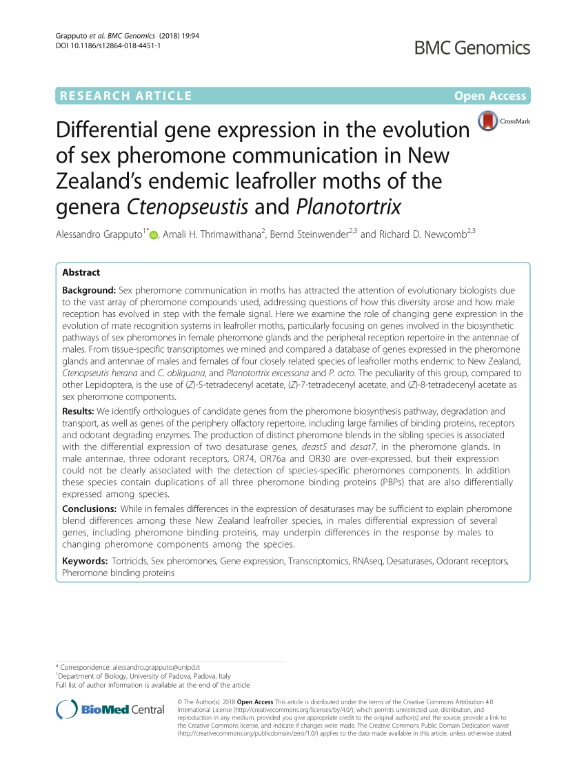 Pdf Differential Gene Expression In The Evolution Of Sex Pheromone Communication In New Zealand S Endemic Leafroller Moths Of The Genera Ctenopseustis And Planotortrix