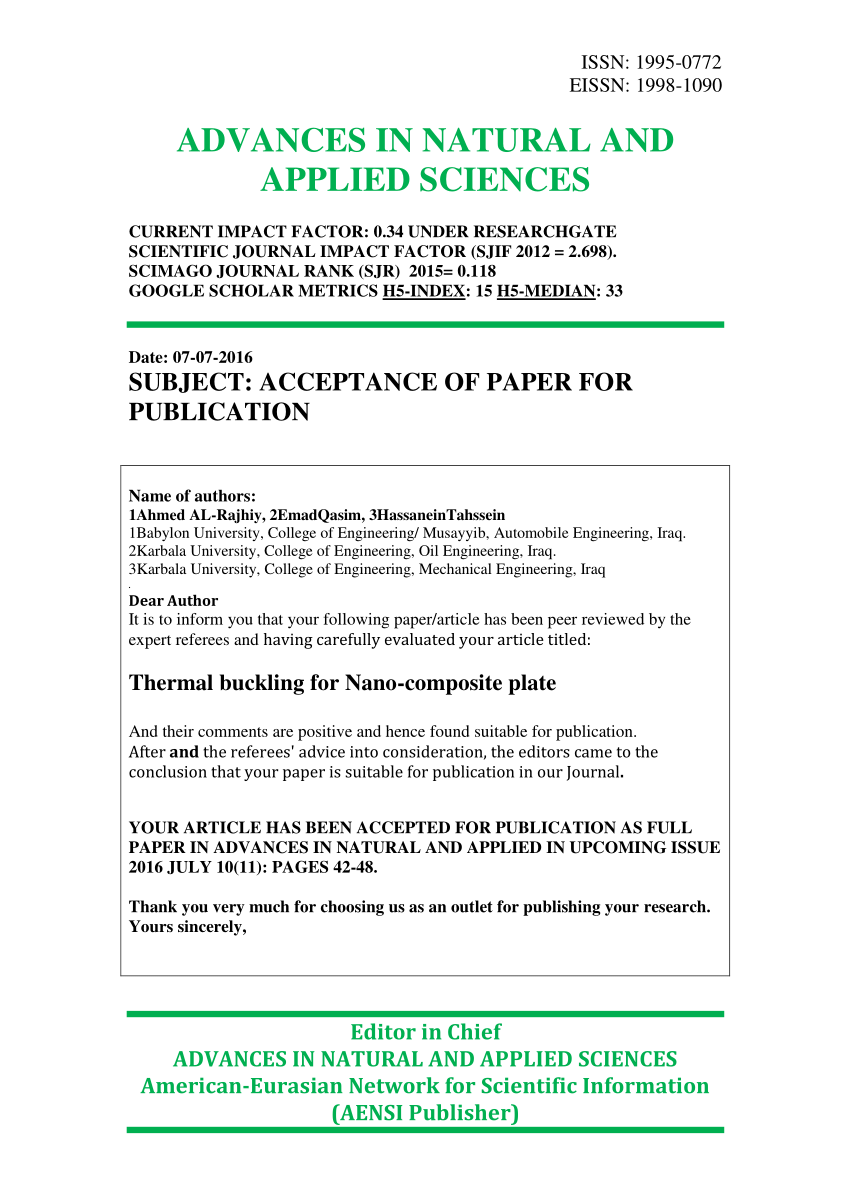 Tentacle Tidsserier Afslut PDF) ADVANCES IN NATURAL AND APPLIED SCIENCES CURRENT IMPACT FACTOR: 0.34  UNDER RESEARCHGATE SCIENTIFIC JOURNAL IMPACT FACTOR (SJIF 2012 = 2.698).  SCIMAGO JOURNAL RANK (SJR) 2015= 0.118 GOOGLE SCHOLAR METRICS H5-INDEX: 15