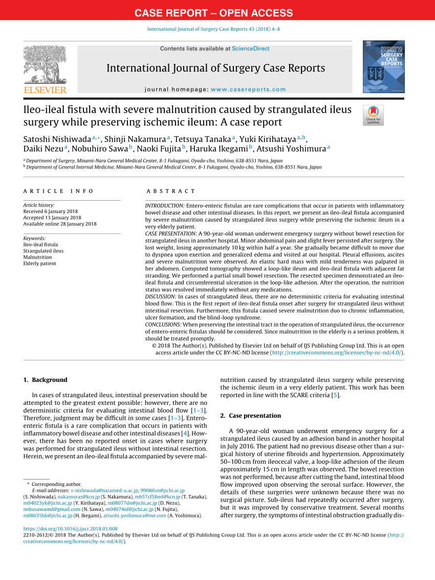 (PDF) Ileo-ileal fistula with severe malnutrition caused by ...