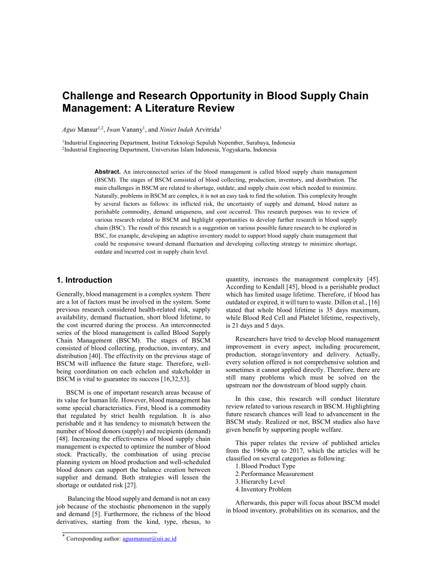 blood supply chain literature review