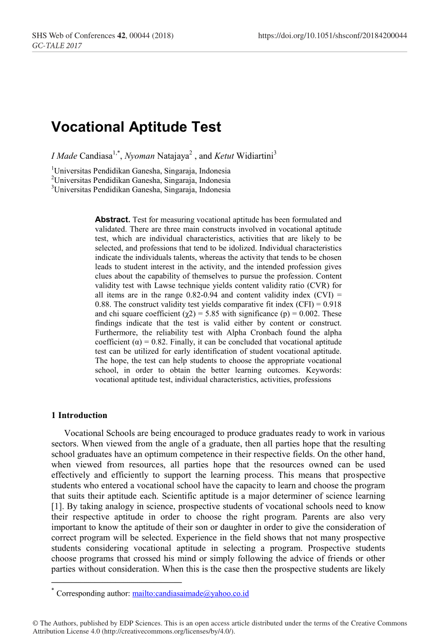 Pdf Vocational Aptitude Test