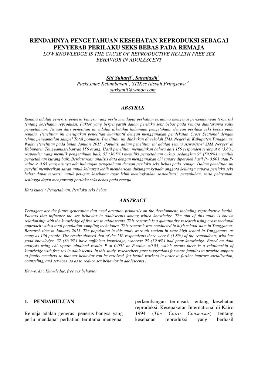 PDF) Rendahnya Pengetahuan Kesehatan Reproduksi Sebagai Penyebab Perilaku  Seks Bebas Pada Remaja