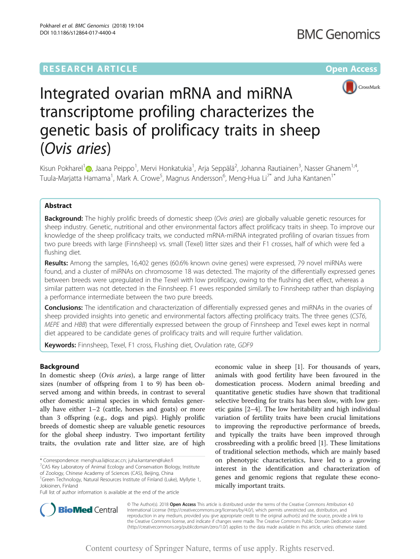 (PDF) Integrated ovarian mRNA and miRNA transcriptome profiling ...