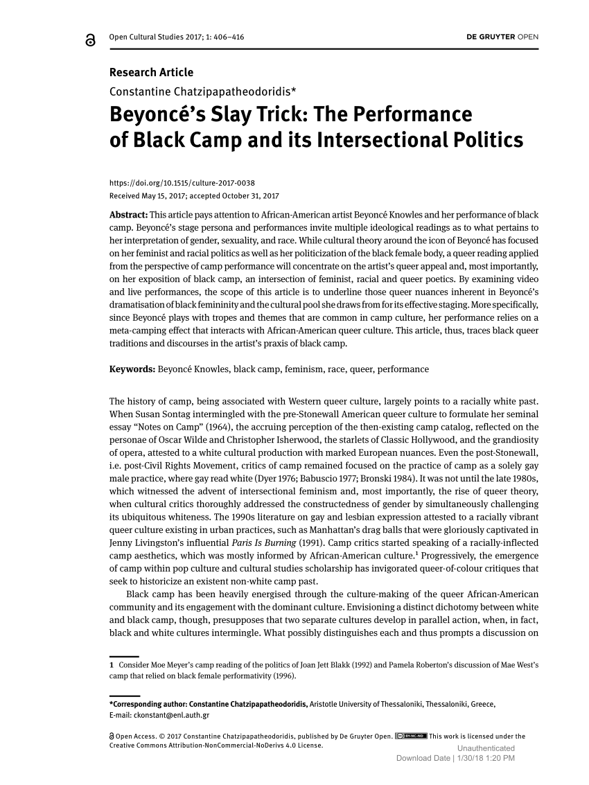 Pdf Beyonce S Slay Trick The Performance Of Black Camp And Its Intersectional Politics
