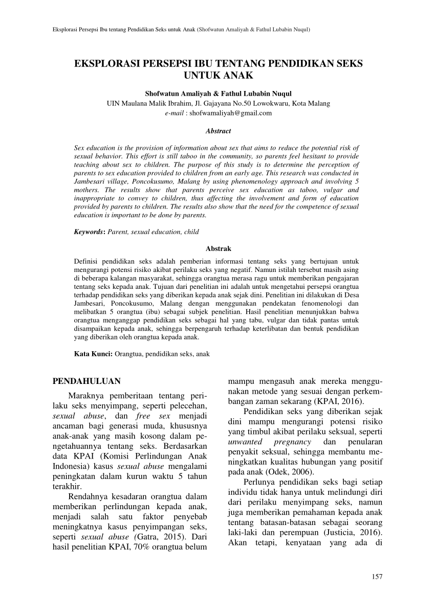PDF) Eksplorasi Persepsi Ibu tentang Pendidikan Seks untuk Anak