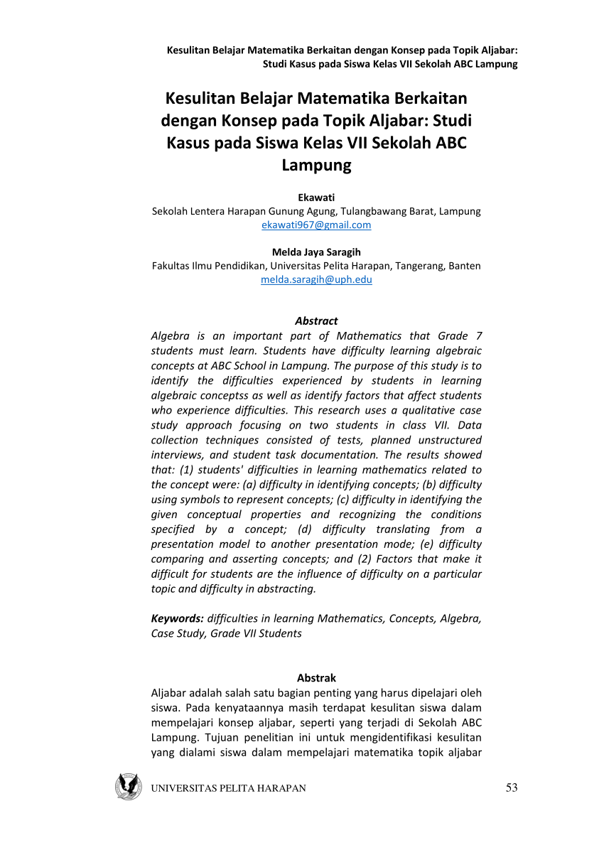 Pdf Kesulitan Belajar Matematika Berkaitan Dengan Konsep 