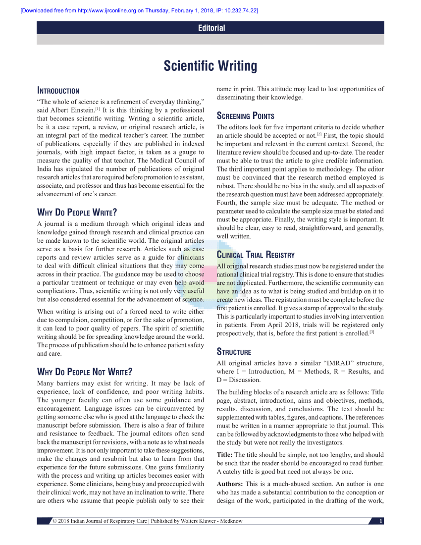 research article scientific writing