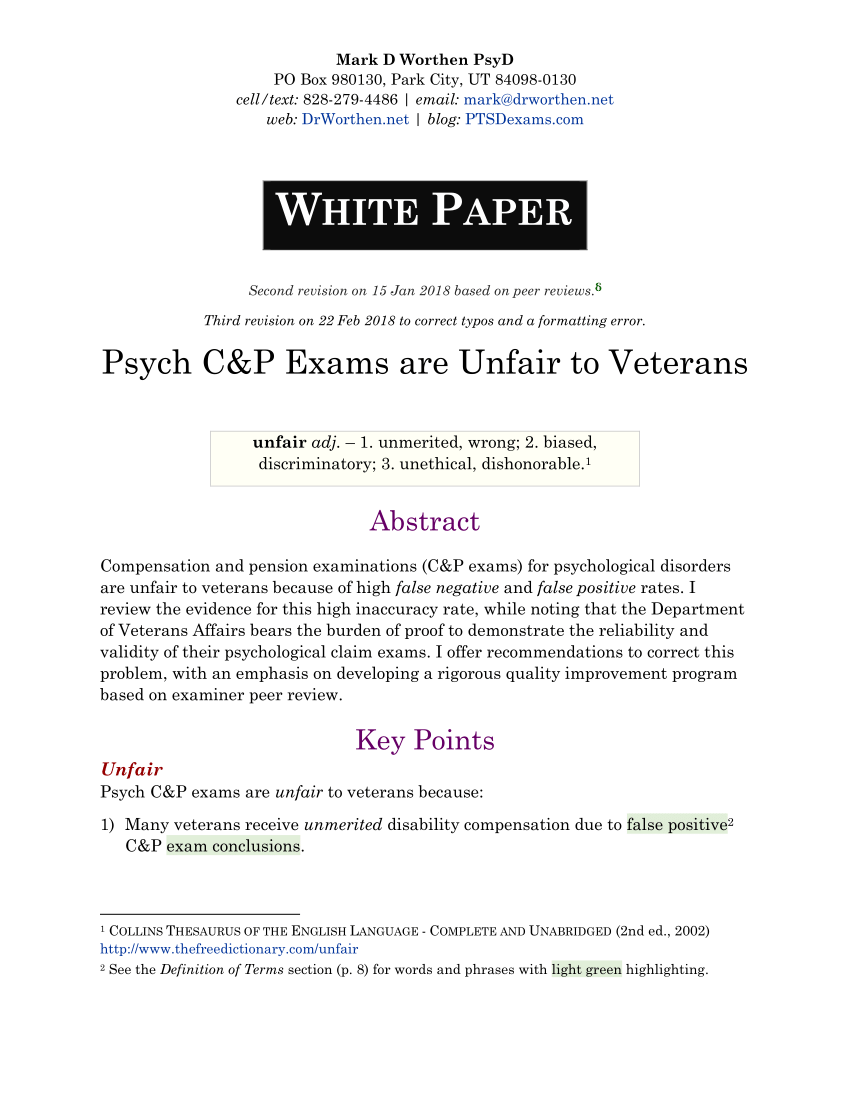 (PDF) Psych C&P Exams are Unfair to Veterans